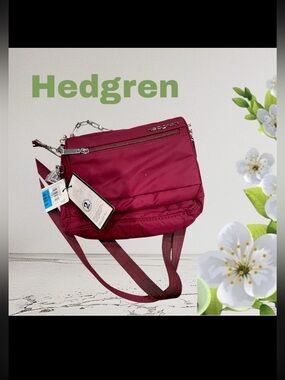 NWT Hedgren Burgundy Nylon Crossbody Bag with Silver Hardware Brand NEW